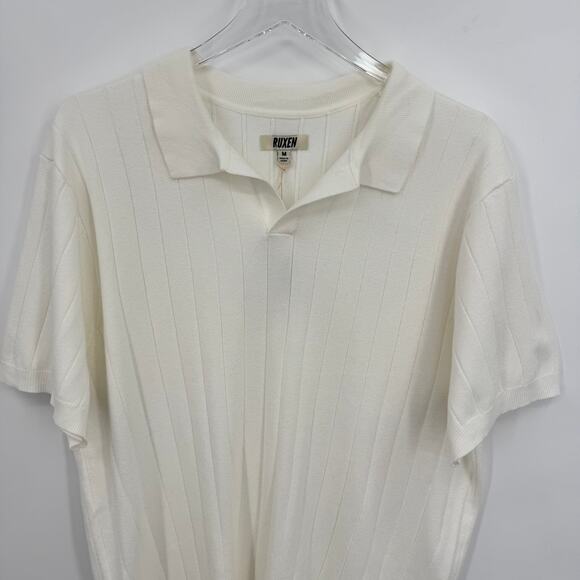 Ruxen sweater men's M polo rib knit shirt short sleeve collar pullover white NEW - Picture 2 of 8